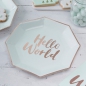 Preview: Mint & Rose Gold Paper Plates - Hello World