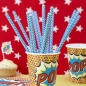 Preview: Blue Chevron Paper Straws – Pop Art Superhero Party