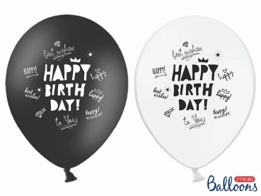 Ballons 6er Pack Happy Birthday Best Wishes - schwarz/weiß