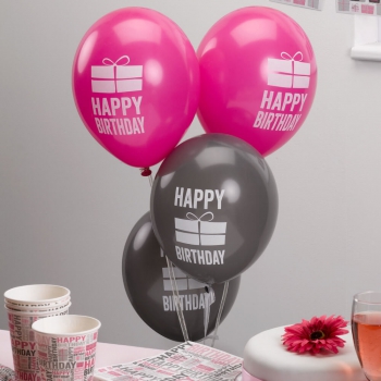 Ballons Happy Birthday - pink/grau