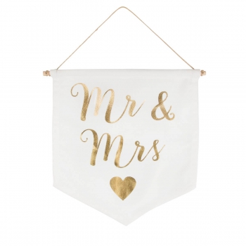 Banner Mr & Mrs - gold/weiß
