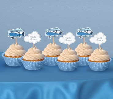 Cupcake Sticks Flugzeuge & Wolken - blau/weiß