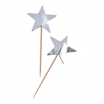 Silver Foiled Star Cupcake Toppers - Metallic Star