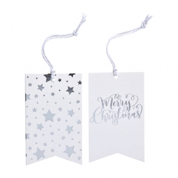 Silver Foiled Merry Christmas Gift Tags - Metallic Star