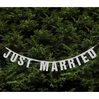 "Just Married" banner, silver, 16 x 170 cm, 1 pc