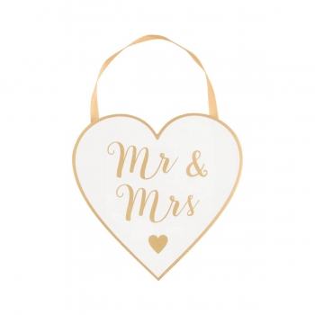 Hochzeitsschild Herz Mr & Mrs - gold/weiß