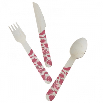 Tropical Wooden Cutlery - Flamingo Fun