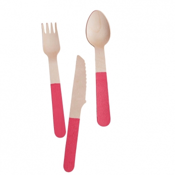 Pink Neon Wooden Cutlery - Neon Birthday