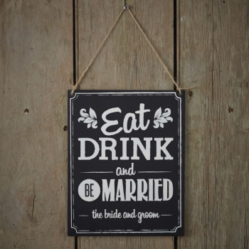 Holzschild Eat Drink & Be Married - vintage