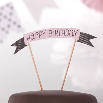 Kuchentopper Happy Birthday - braun/rosa