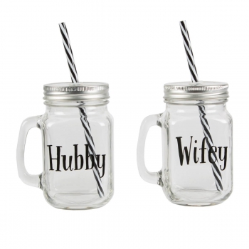 Mason Jar Trinkglas Set Hubby & Wifey