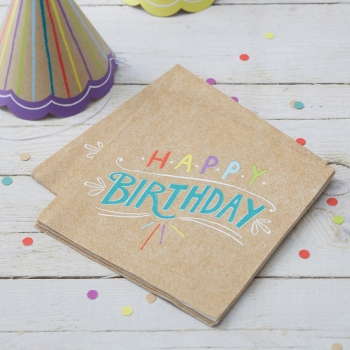 Papierservietten Happy Birthday - Kraftpapier