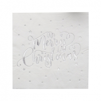 Silver Foiled Merry Christmas Napkins - Metallic Star