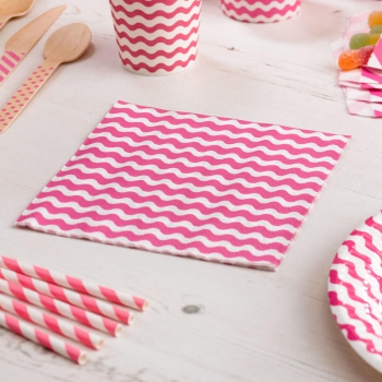 Papierservietten Wellen - weiß/pink