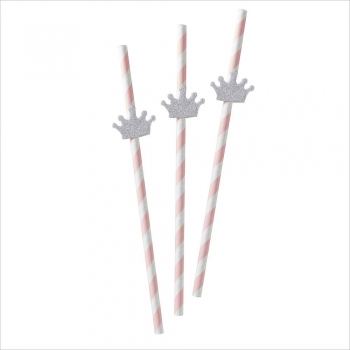 Silver Glitter Tiara Paper Straws - Princess Party