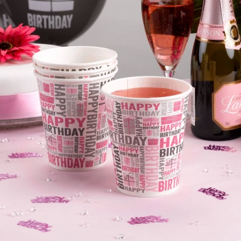 Party Becher Happy Birthday - pink