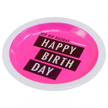 Happy Birthday Pink Paper Plates - Neon Birthday