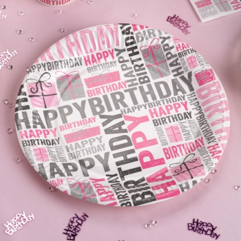 Party Teller Happy Birthday - pink/grau