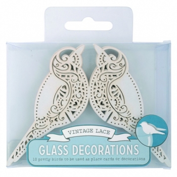 Bird Place Card for Glass White - Vintage Lace