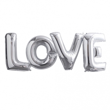 Giant Love Foiled Balloons - Silver - Metallic Perfection