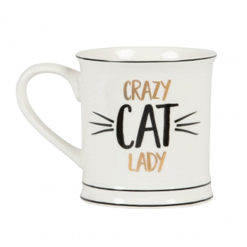 Tasse Crazy Cat Lady - gold/schwarz/weiß