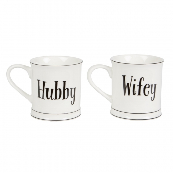 Tassen Set Hubby & Wifey - schwarz/weiß