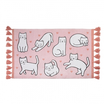 Teppich / Vorleger Katzen & Herzen - rosa/weiß