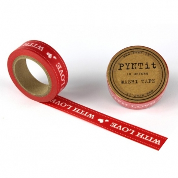 Washi Masking Tape With Love - weiß/rot