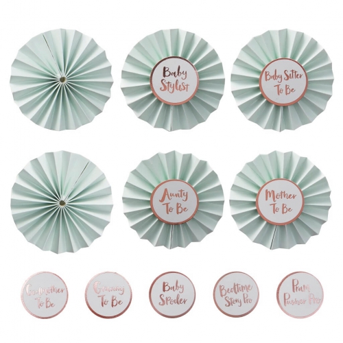 Baby Shower Badges in Mint & Rose Gold - Hello World