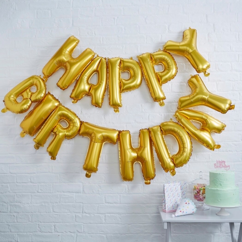 Gold Happy Birthday Foil Balloon Bunting - Pick and Mix