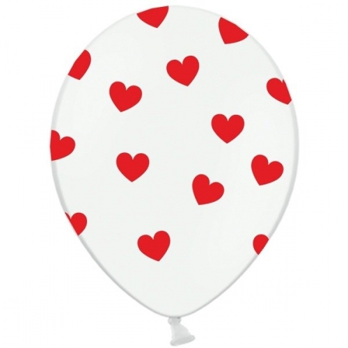 Balloons 14" Pastel White "Hearts", 6 pcs