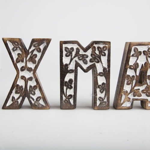 Carved Wooden Xmas Block Letter Set