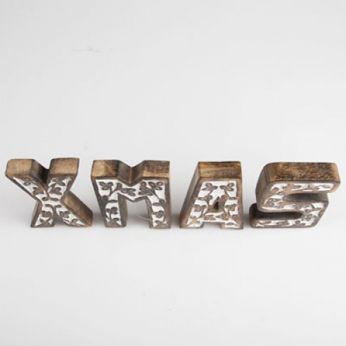 Carved Wooden Xmas Block Letter Set