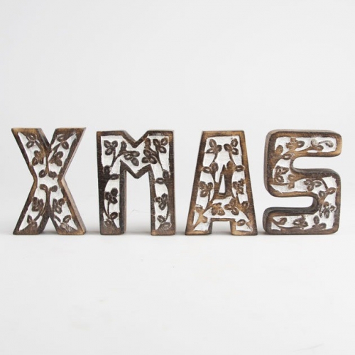 Carved Wooden Xmas Block Letter Set