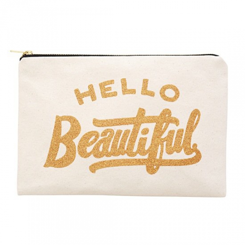 Hello Beautiful Large Canvas Pouch