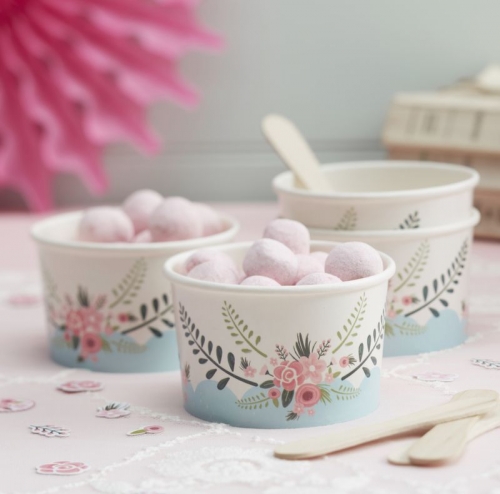 Ice Cream Tubs with Spoons - Floral Fancy