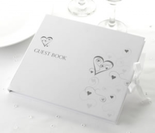 Guest Book - Contemporary Hearts Silver