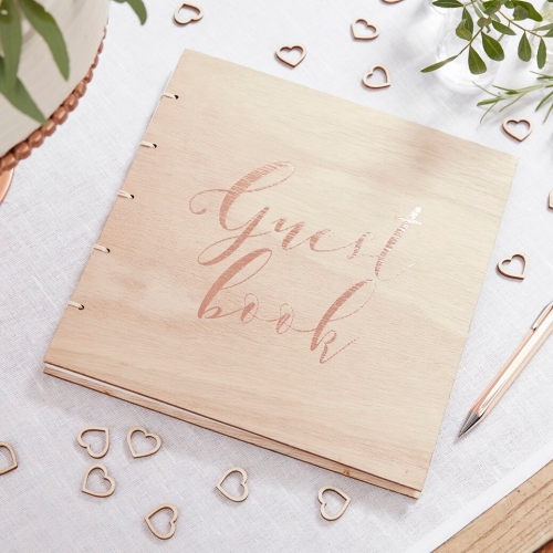 Rose Gold Wooden Guest Book - Beautiful Botanics