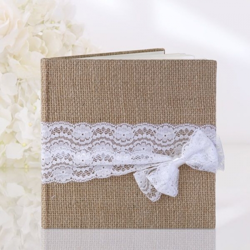 Guest Book white loop lace jute fabric