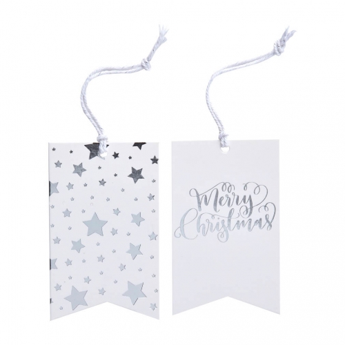 Silver Foiled Merry Christmas Gift Tags - Metallic Star