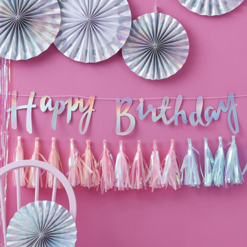 Iridescent Script Happy Birthday Bunting - Iridescent Party