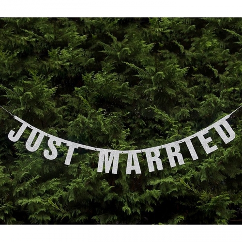 "Just Married" banner, silver, 16 x 170 cm, 1 pc