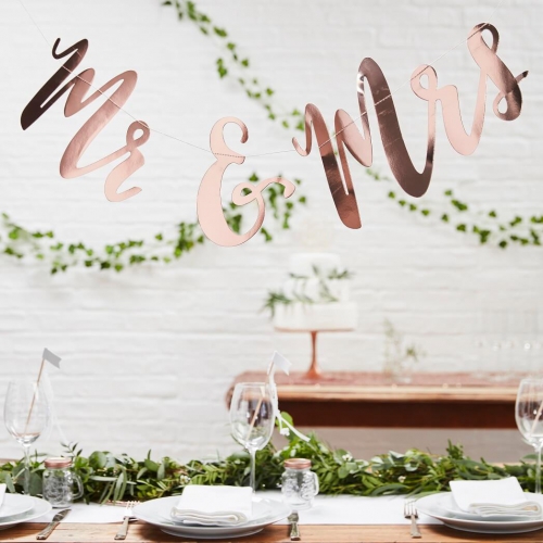 Mr & Mrs Rose Gold Bunting Backdrop - Beautiful Botanics