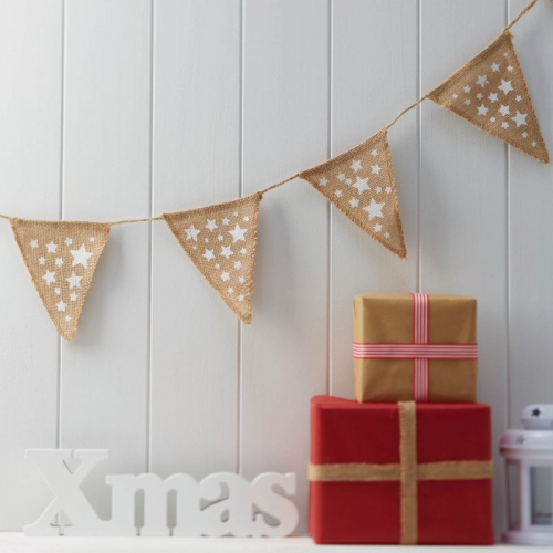 Festive Star Christmas Hessian Bunting - Vintage Noel