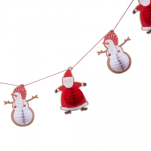 Santa and Snowman Honeycomb Character Garland - Santa & Friends