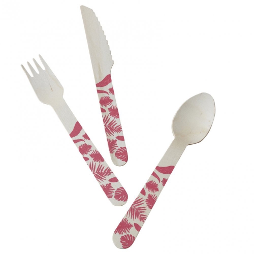 Tropical Wooden Cutlery - Flamingo Fun