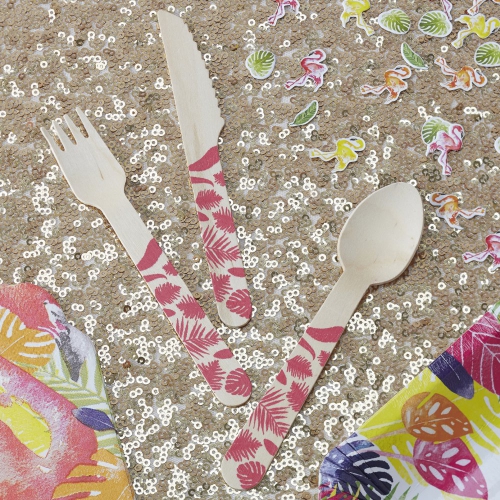 Tropical Wooden Cutlery - Flamingo Fun