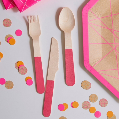 Pink Neon Wooden Cutlery - Neon Birthday