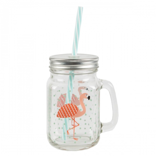 Tropical Flamingo Mason Drinking Jar