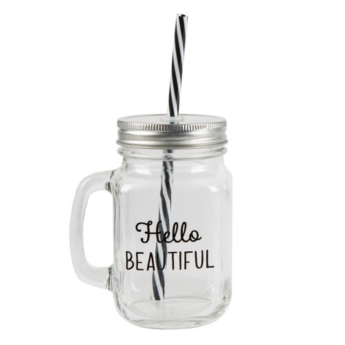 Hello Beautiful Drinking Mason Jar